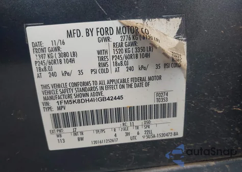 2017 Ford Explorer Xlt from USA, damaged, VIN 1FM5K8DH4HGB42445